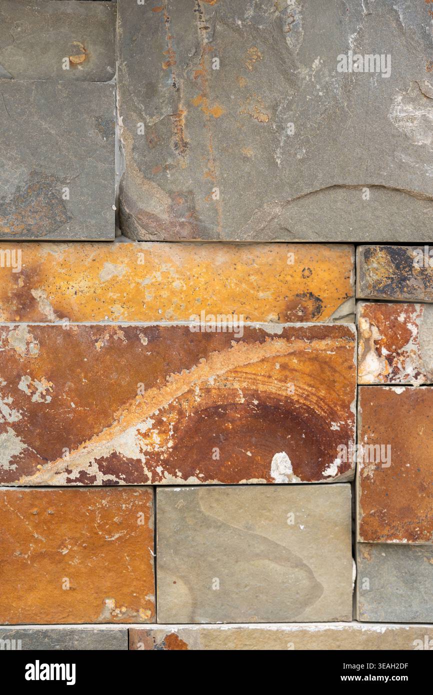 Warm Earthy Architectural Background: Rectangular Natural Stone Blocks in Seamless Pattern Stock Photo