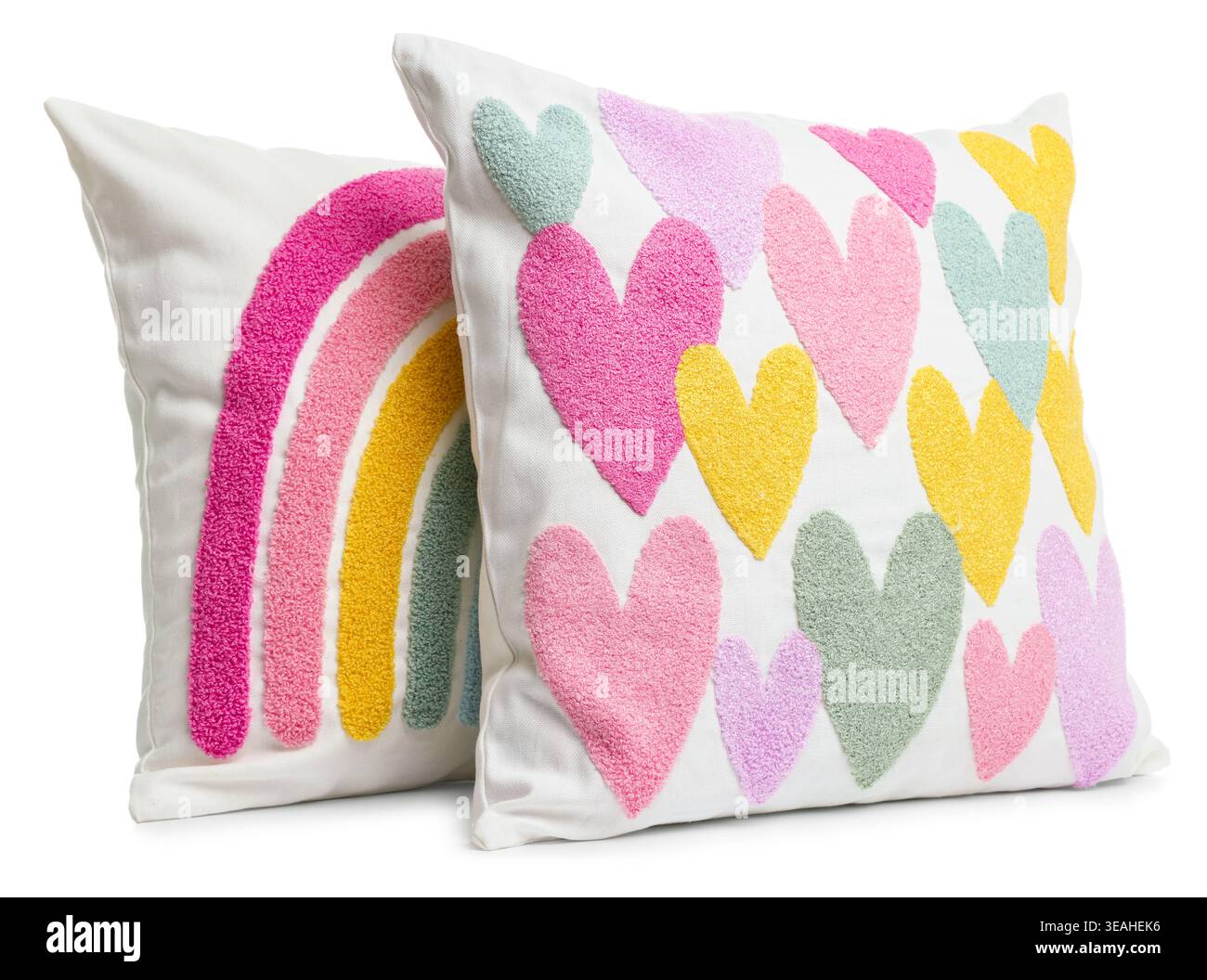 Stylish cushions isolated on white. Interior element Stock Photo