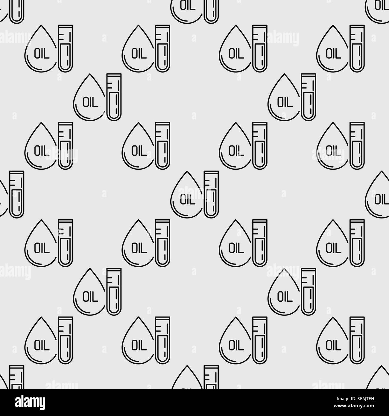 Oil drop with Test Tube vector concept seamless pattern in thin line style Stock Vector