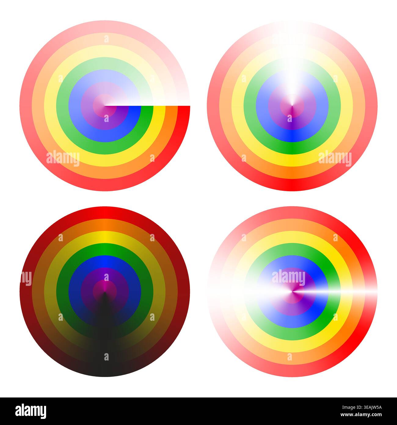 Circular gradients with rainbow colors, various versions, vector illustration Stock Vector