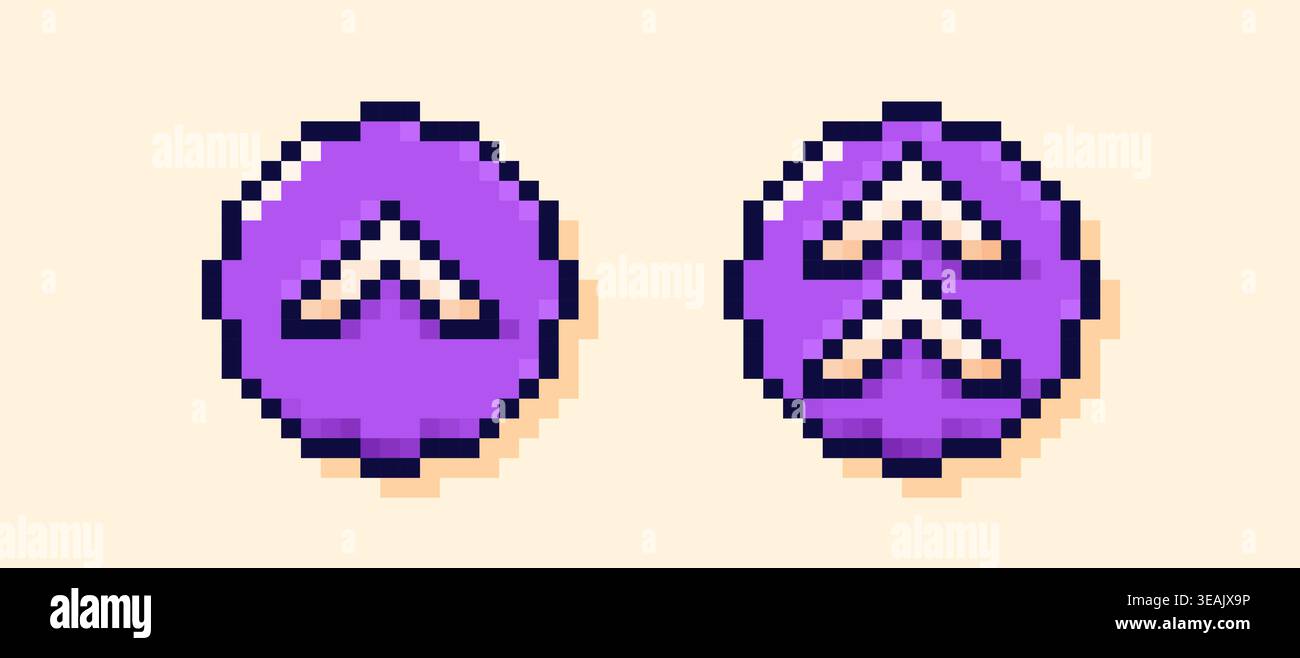 Swipe up pixel art purple buttons. Stock Vector