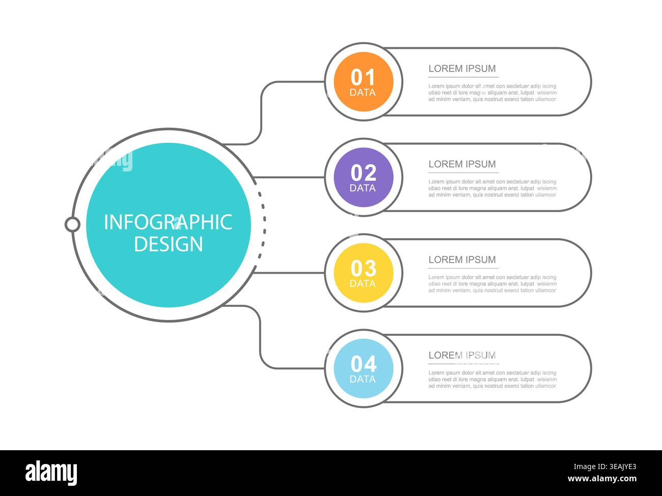 Infographic business data template with four steps and central circle design. Stock Vector