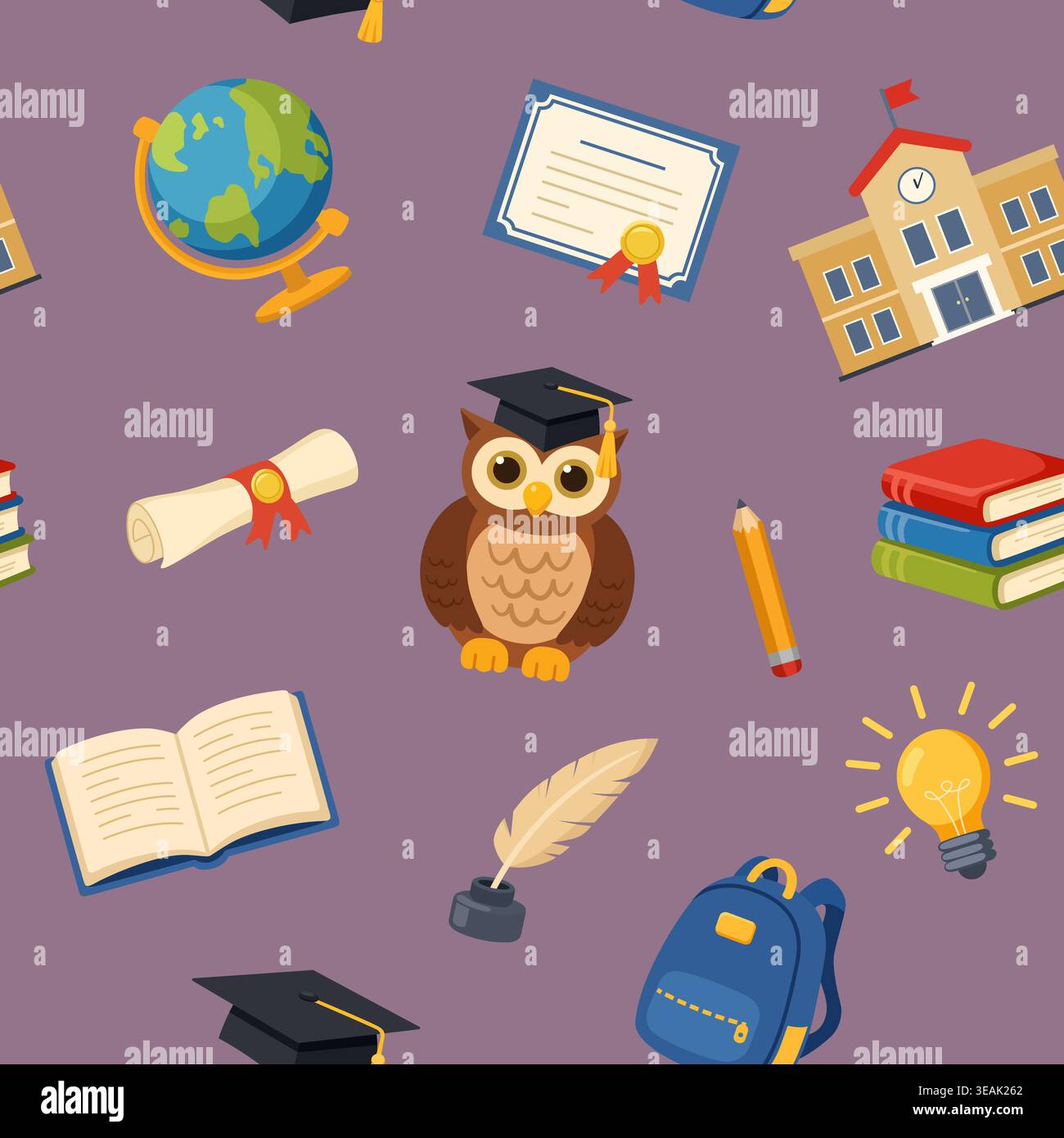 School and education supplies seamless background pattern Stock Vector