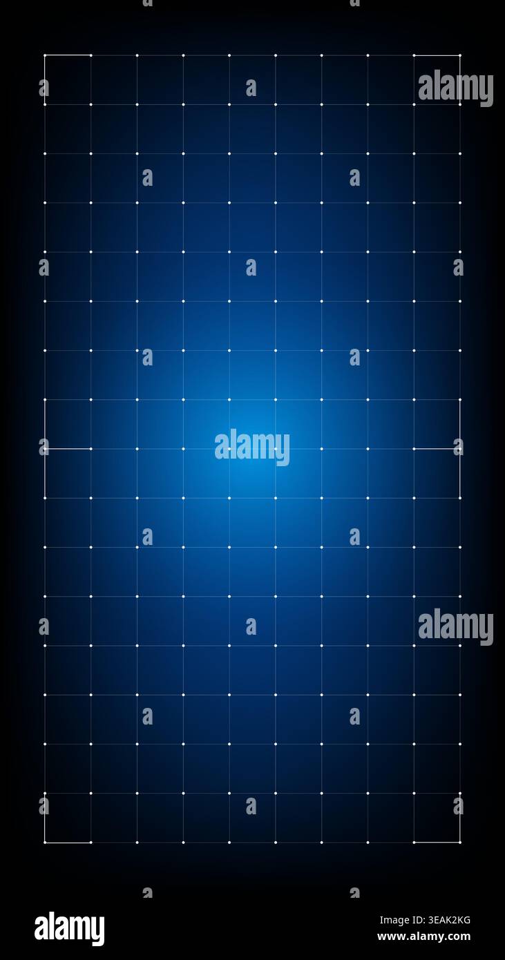Vertical sci-fi HUD design featuring a futuristic radar interface, digital dot grids and geometric tech elements Stock Vector
