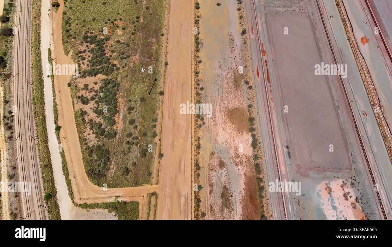 Linear Earth Aerial view of rusty-red earth and linear drainage patterns create an ...