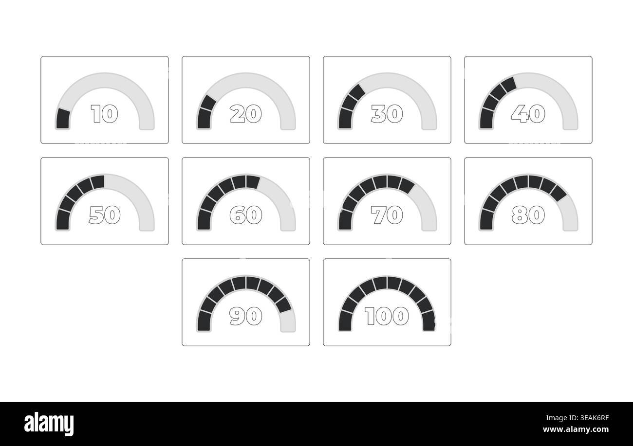 Semi circular gauge progress modern line style data visualization element set Stock Vector