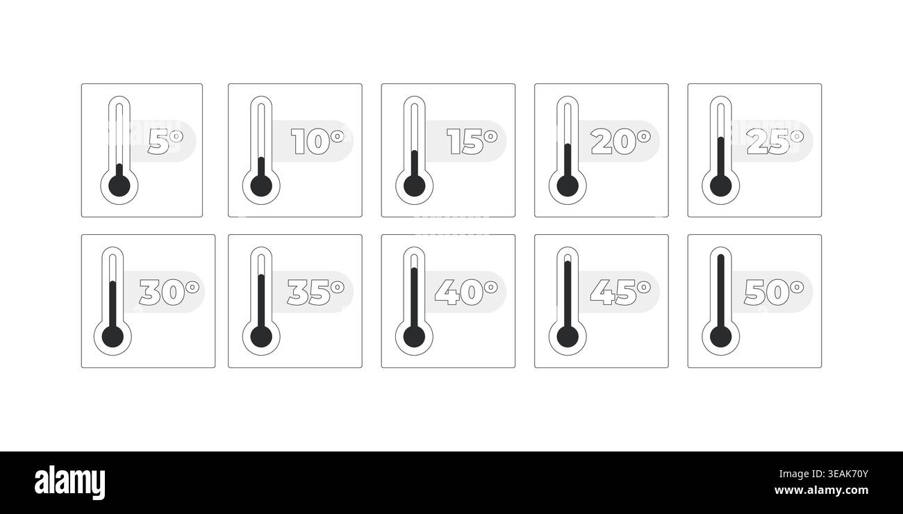 Thermometer temperature from 5 to 50 degrees modern line style data visualization element set Stock Vector