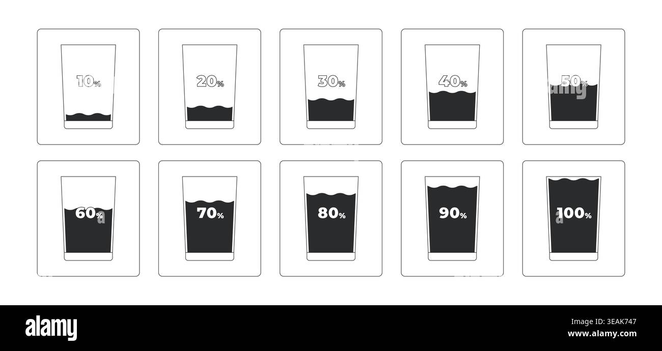Water fill percent progress glass modern line style data visualization element set Stock Vector