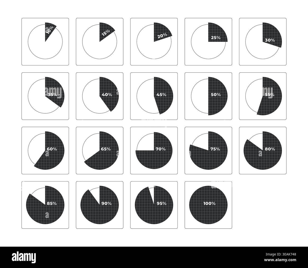 Segmented piechart percentage progress modern line style data visualization element set Stock Vector