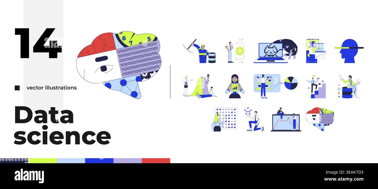 Artificial intelligence and data science cartoon flat illustrations bundle Stock Vector
