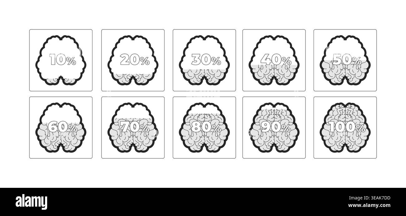 Brain progress increasing percentage modern line style data visualization element set Stock Vector