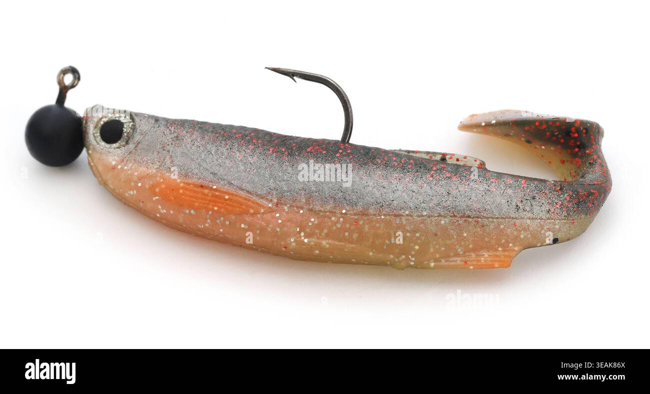 Rubber soft bait with jighead hook for catching predatory fish Stock Photo