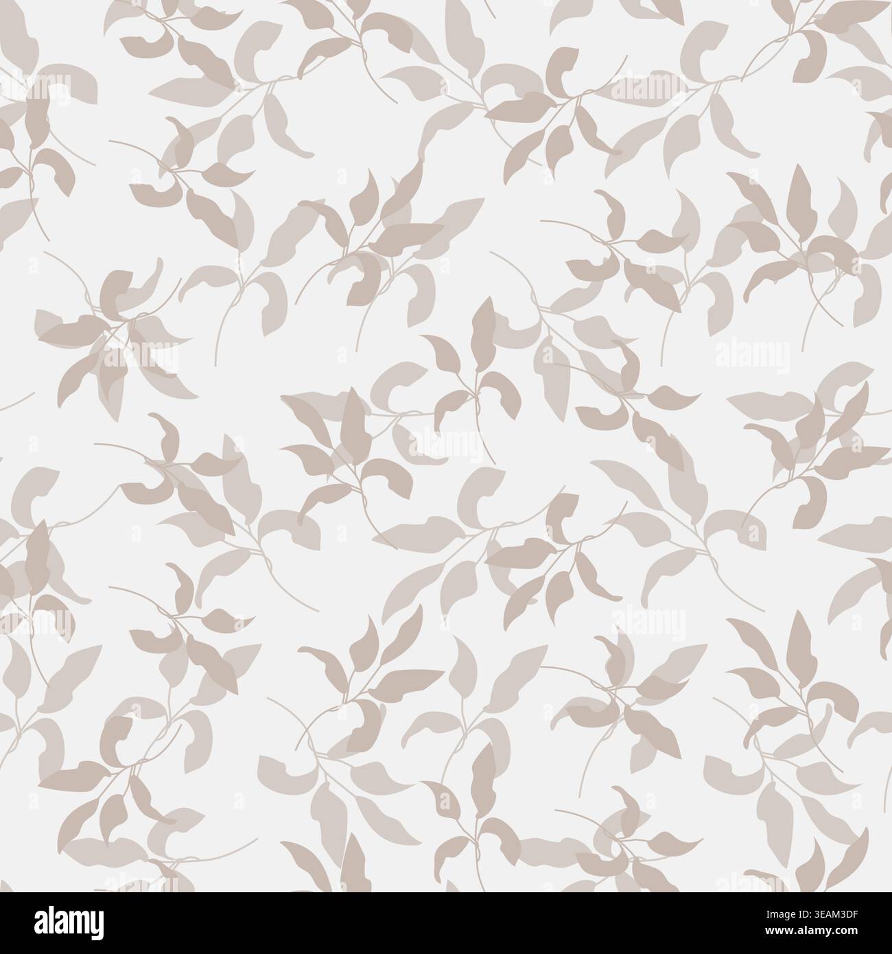 Leaves curvy basic branches beige brown pattern print background with foliage plants. Botanical backdrop abstract style. Stock Vector