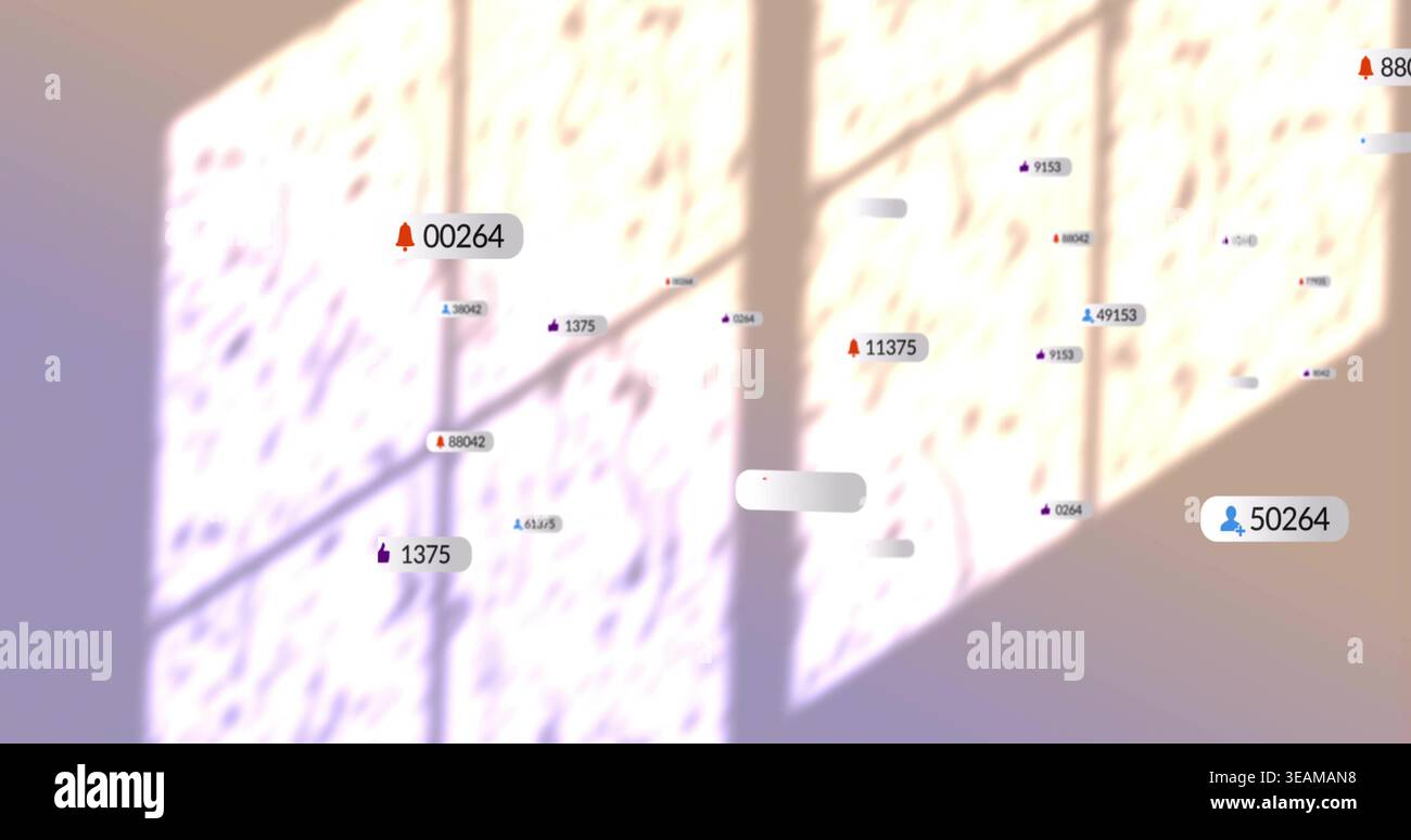 Floating numeric labels and status icons over sunlit wall with window ...