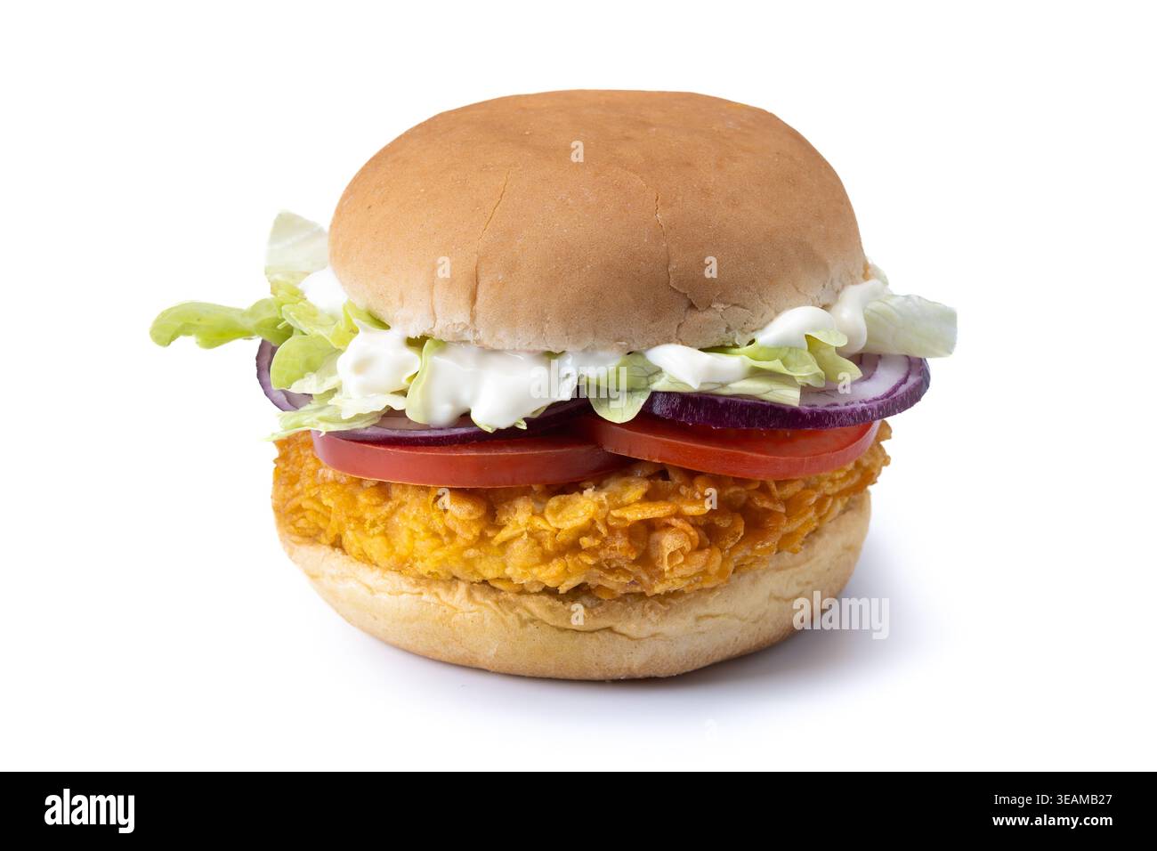 Crispy chicken burger isolated on white background Stock Photo