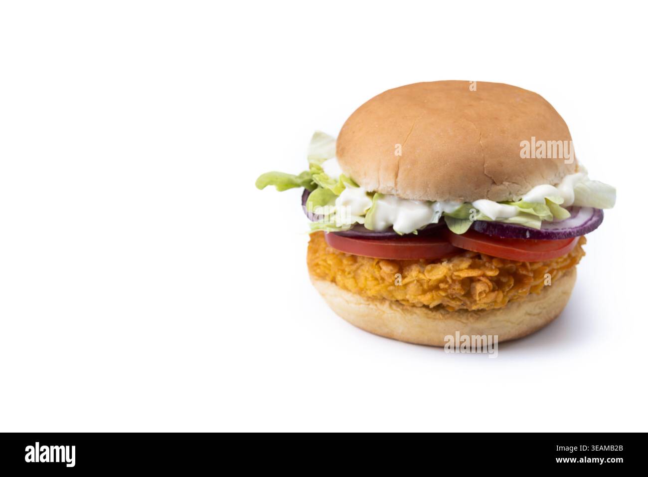 Crispy chicken burger isolated on white background Stock Photo