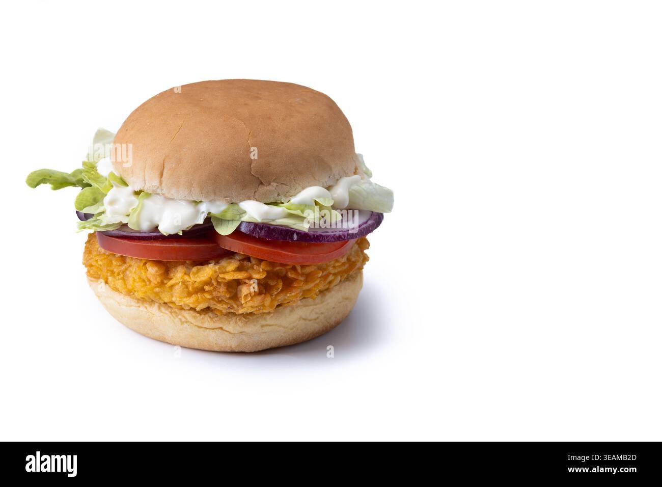 Crispy chicken burger isolated on white background Stock Photo