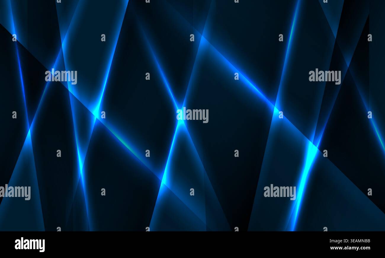 Black horizontal technology abstract background with blue neon lines. Vector illustration Stock Vector
