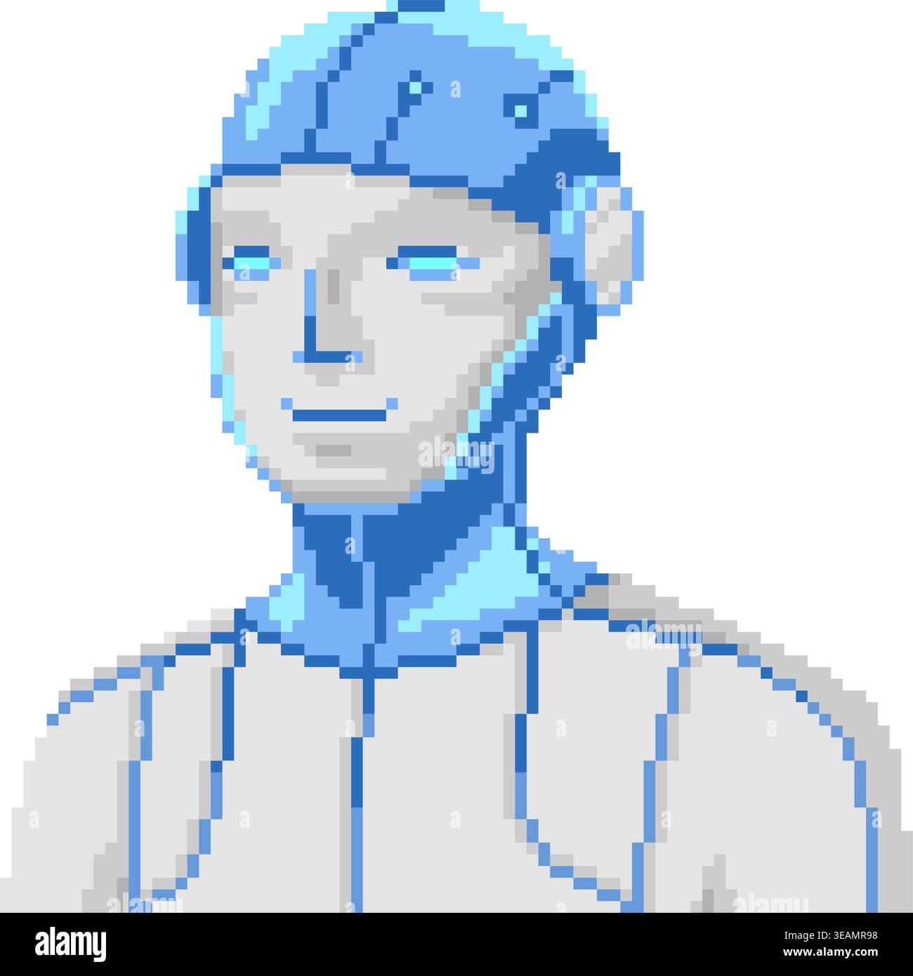 Pixel humanoid robot artificial intelligence portrait Stock Vector