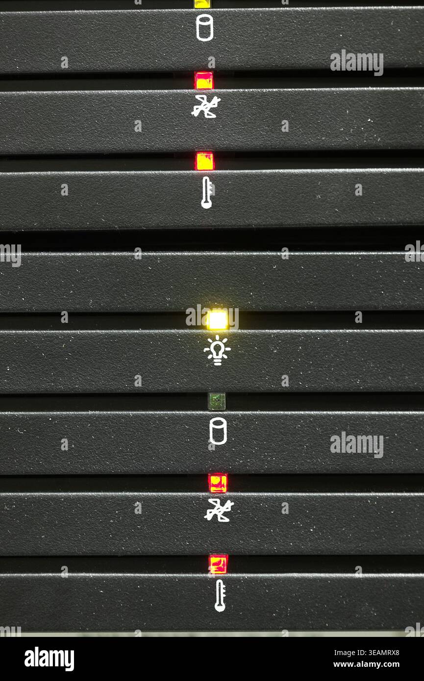 Server Indicator Light A row of server rack lights indicating various status codes, such as ...