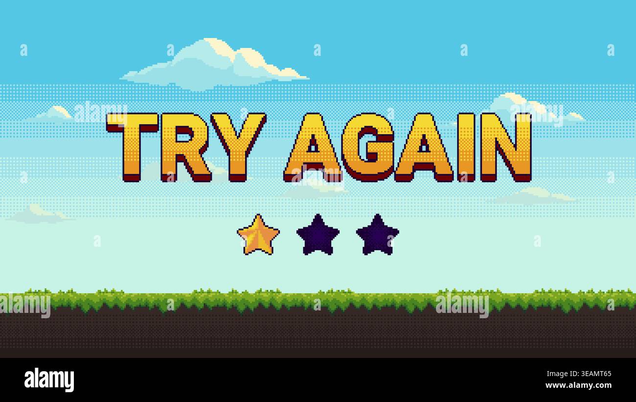 Pixel game try again one star result Stock Vector