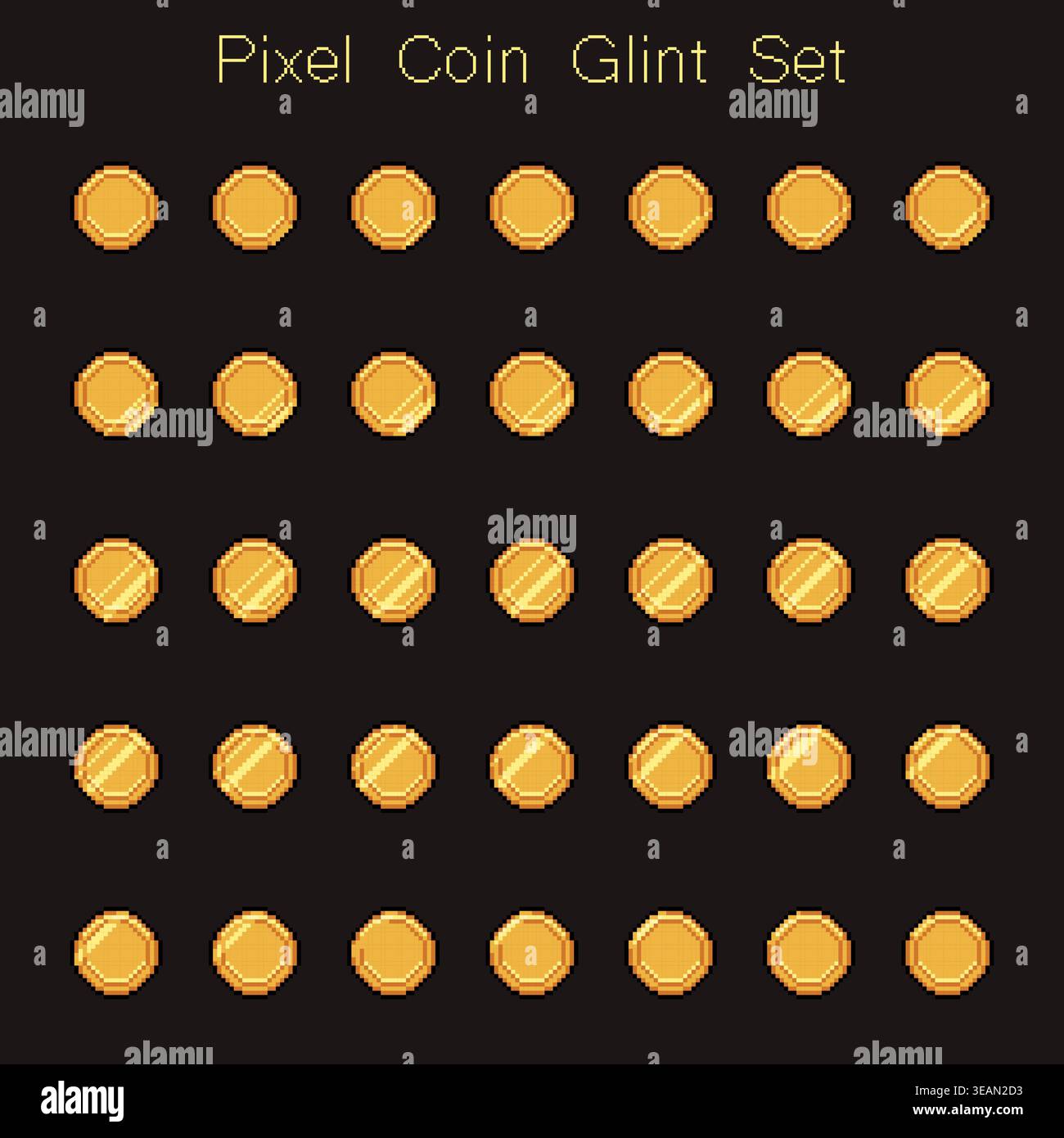Pixel coin animation frames set with shine Stock Vector