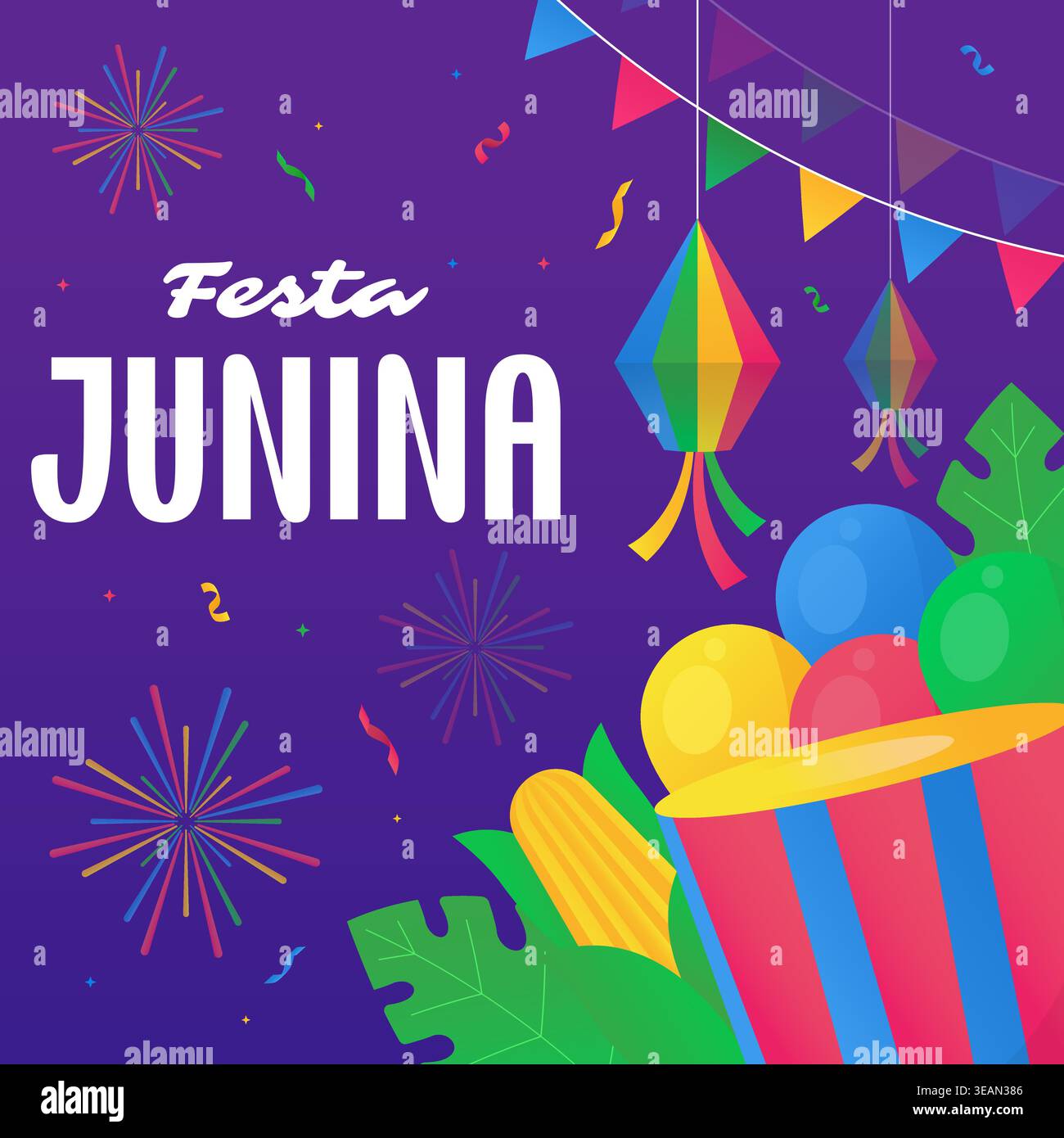 festa junina illustration in gradient design style Stock Vector