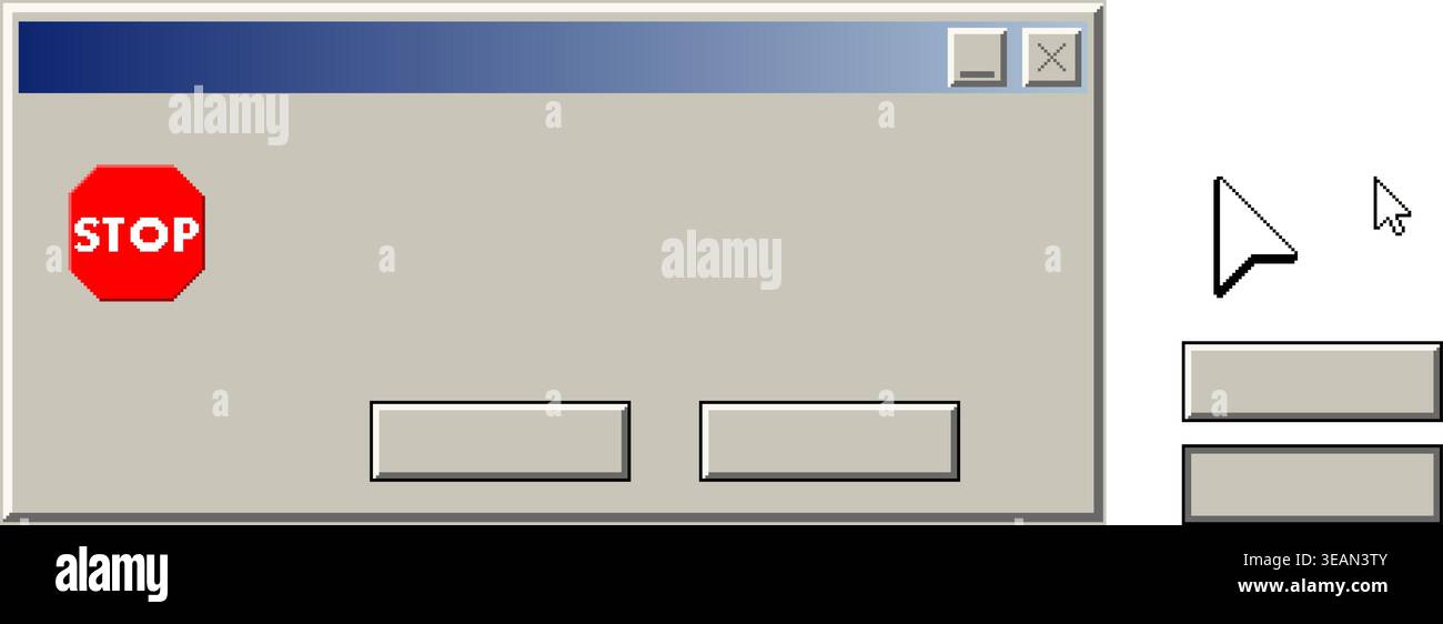 Pixel stop warning popup window interface set Stock Vector
