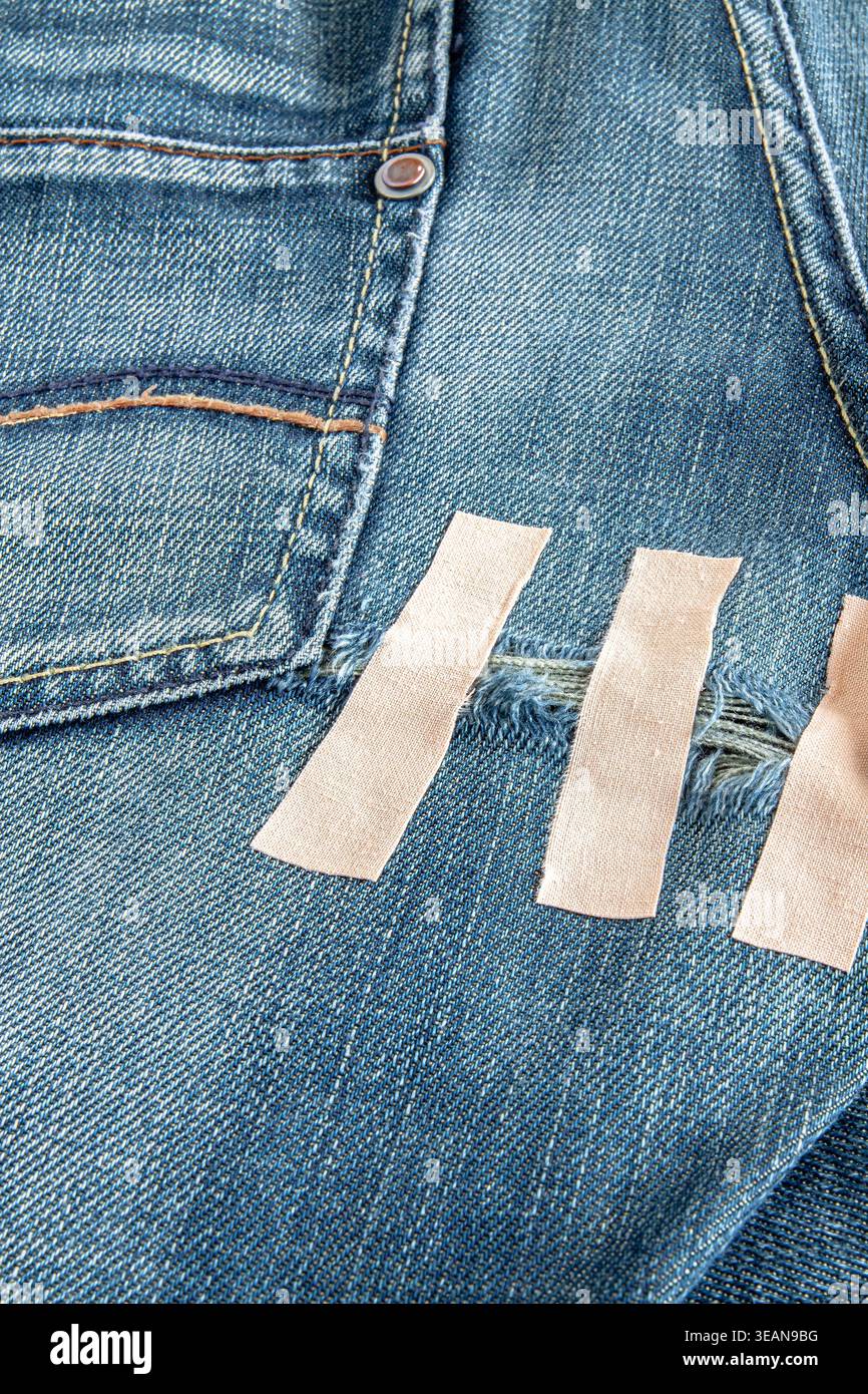 jeans, cracked, patching, provisionally, crackeds, provisionallies Stock Photo