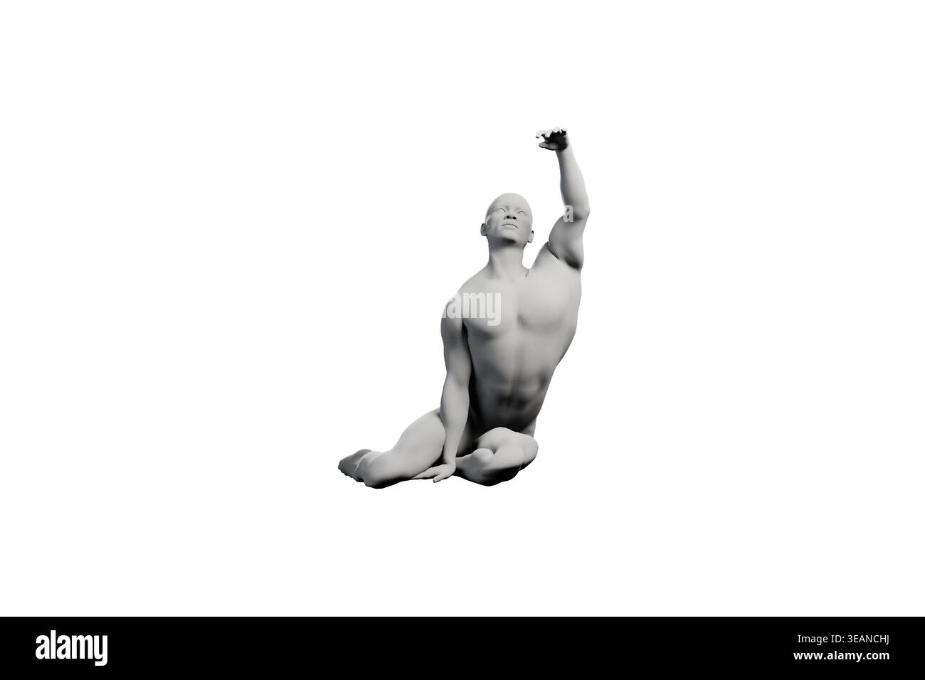 A powerful statue in a black studio setting, capturing a dynamic pose ...