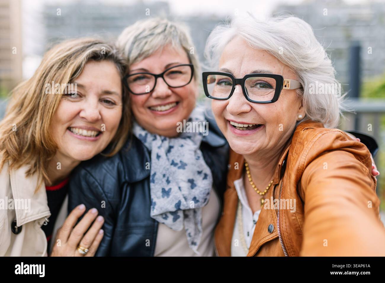 Group of senior women taking happy selfie Stock Photo