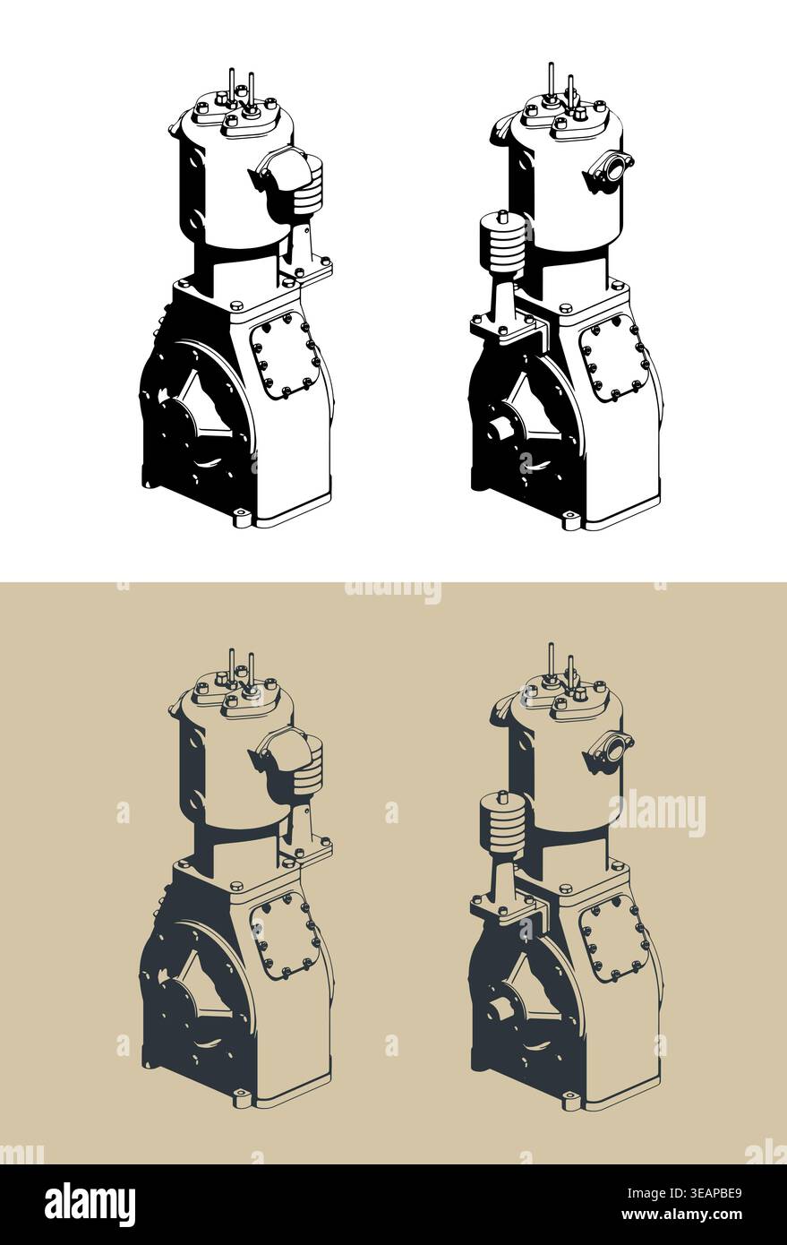 Air compressor isometric stylized vector illustrations Stock Vector