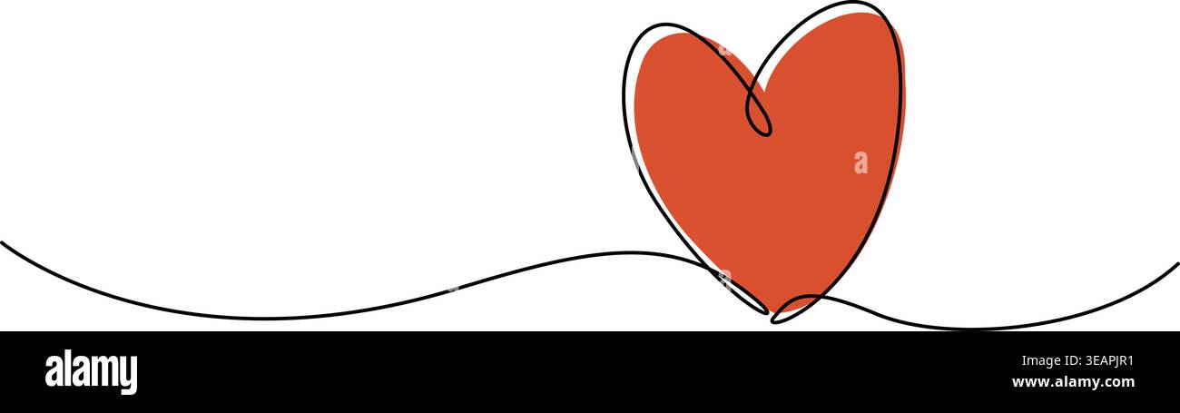 continuous line drawing of red colored heart shape, love and romance ...