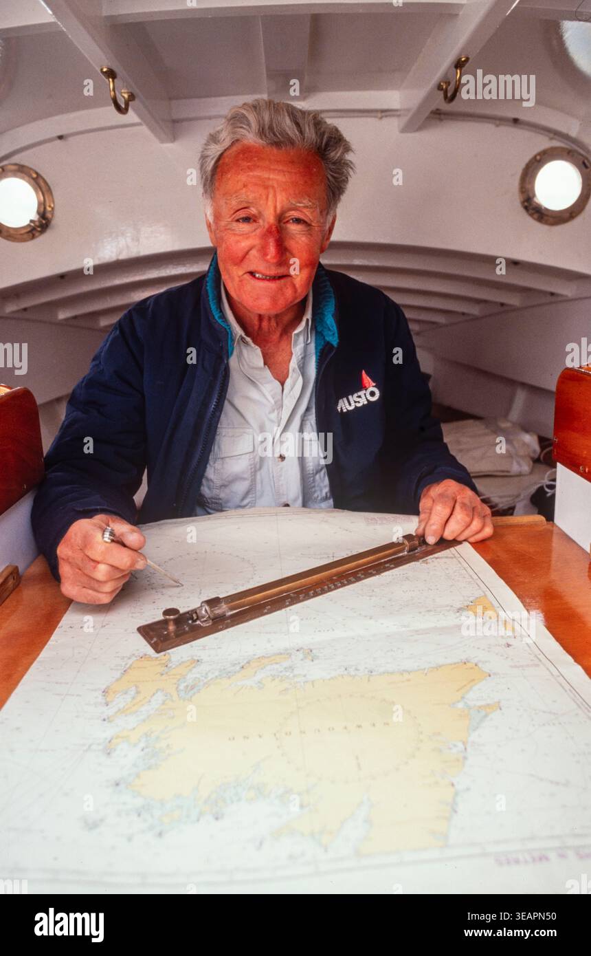 Mike Richie, sailor, on his boat in Brighton Marina, Brighton Uk, for a solo transatlantic race, May 1992 Stock Photo