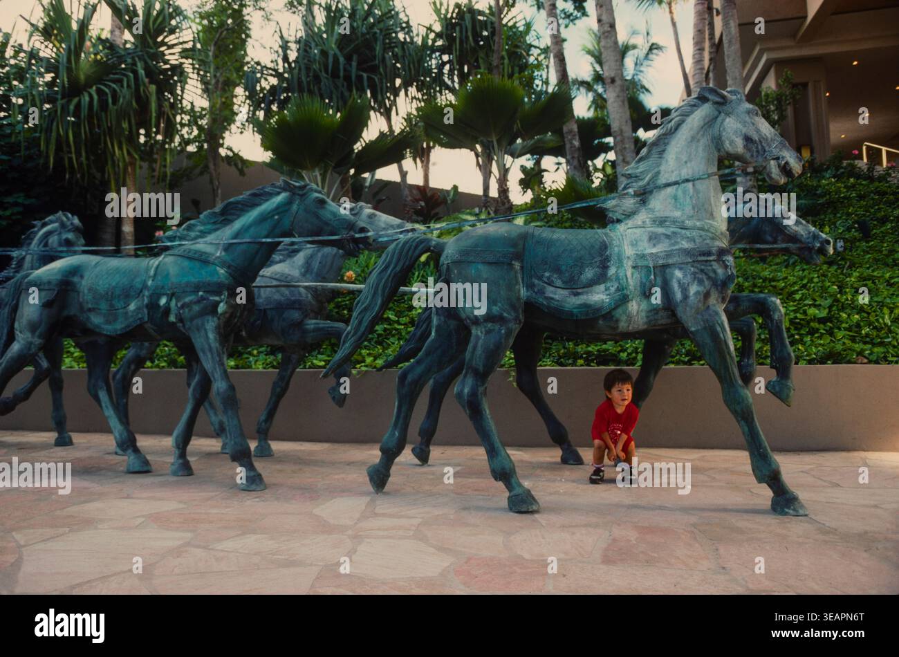 Installation of bronze horses at an up-market hotel on Maui Island, Hawaii. Stock Photo
