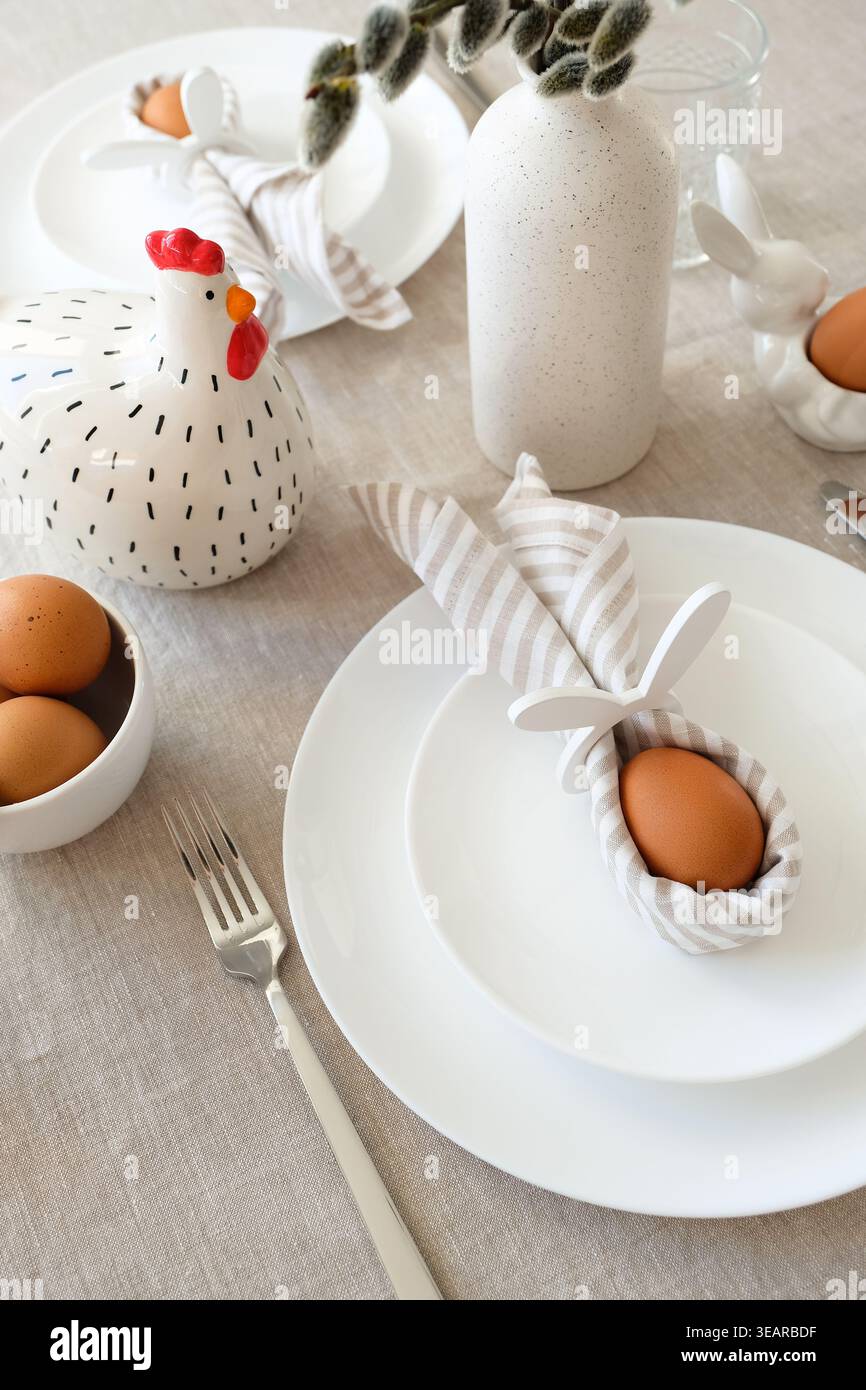 table cover, boiled egg, easter breakfast, table covers, boiled, boiled eggs, easter breakfasts Stock Photo