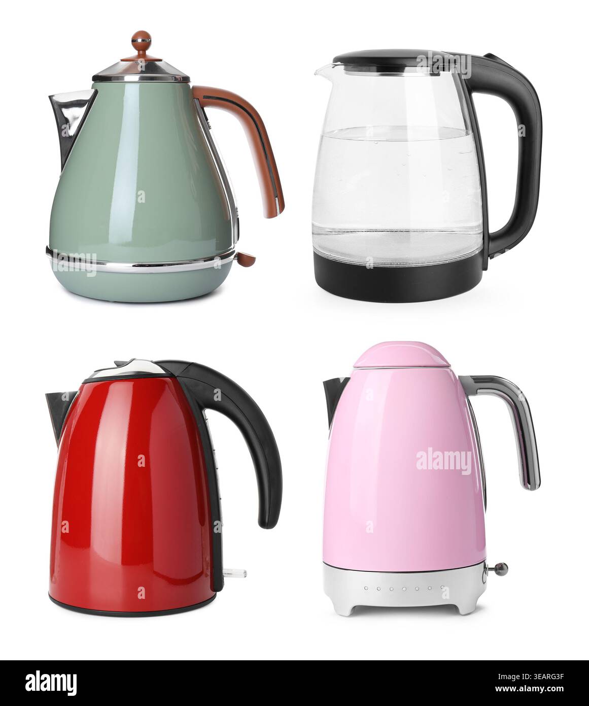 Different electric kettles isolated on white, set Stock Photo