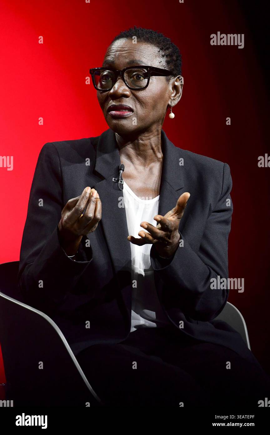 Auma Obama at a panel discussion at Hannover Messe in Hall 25, Center ...