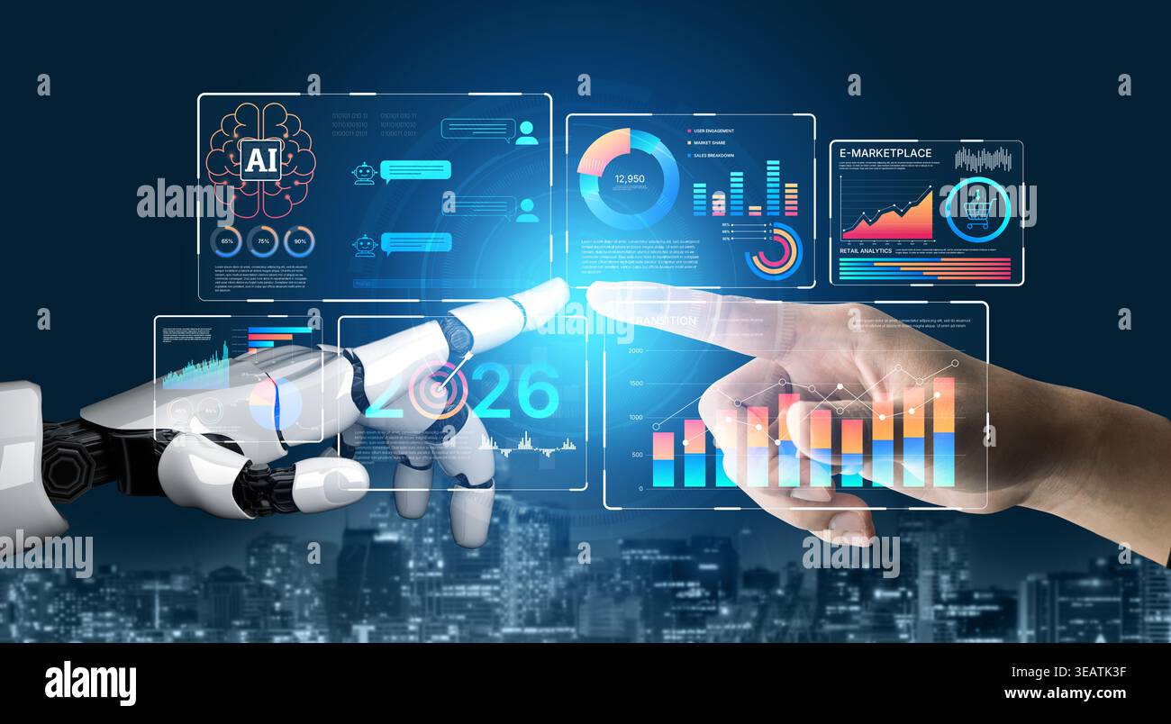 AI powers data analytics with predictive insights, smart dashboards, and real-time modeling for strategic decision-making. Artificial intelligence Stock Photo