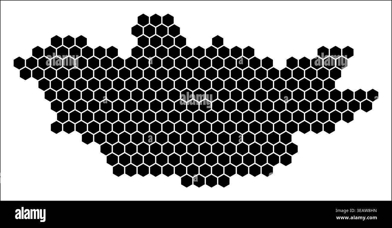 Mongolia simple black and white hexagon map shape template. Country ...