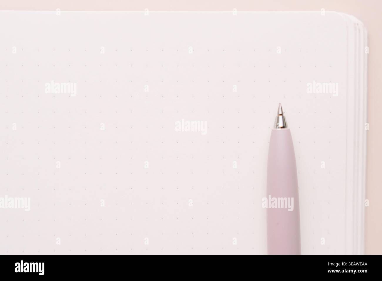 Pink pen on blank notebook page in minimal composition Stock Photo