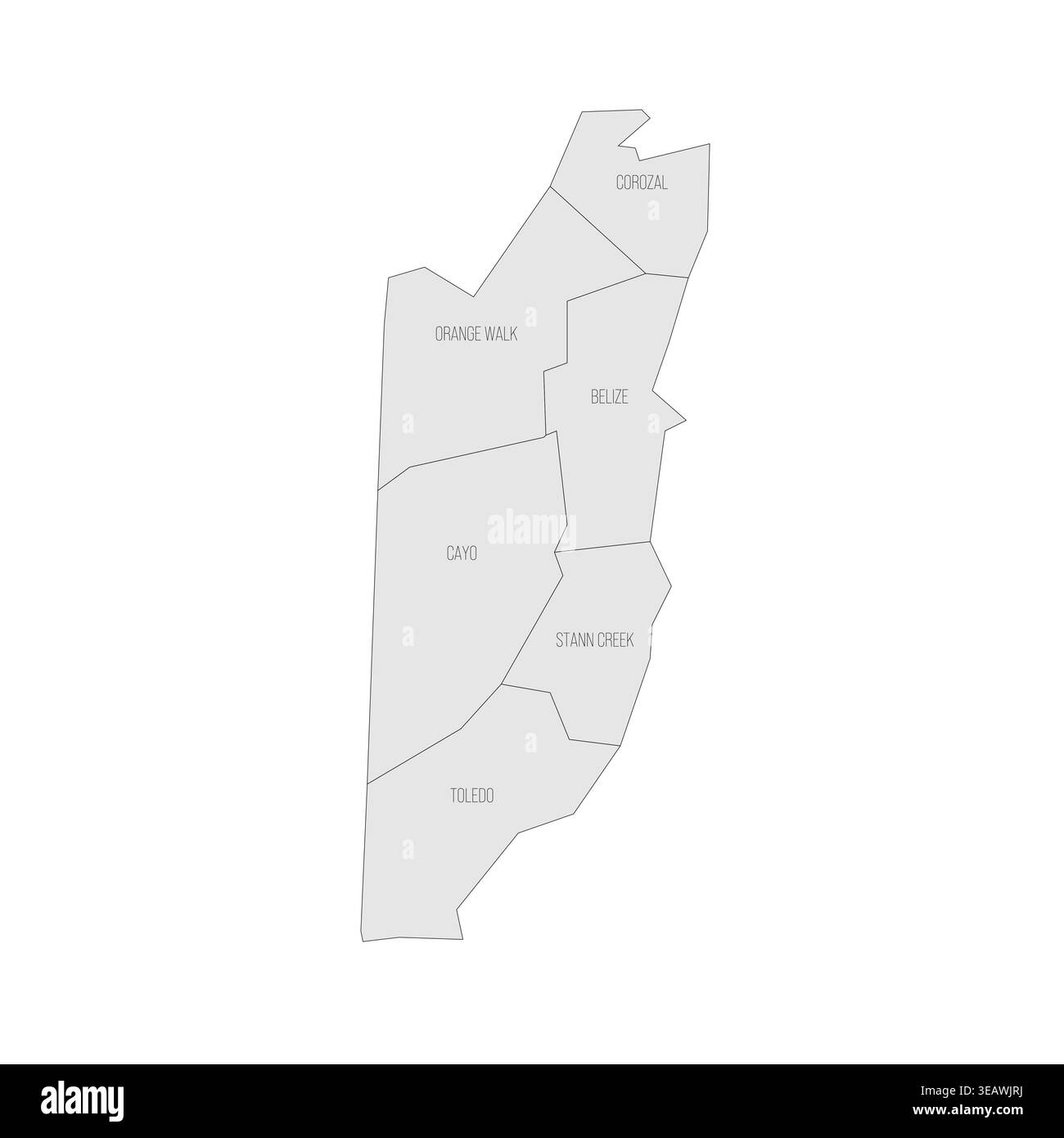 Belize political map of administrative divisions - districts. Grey map ...