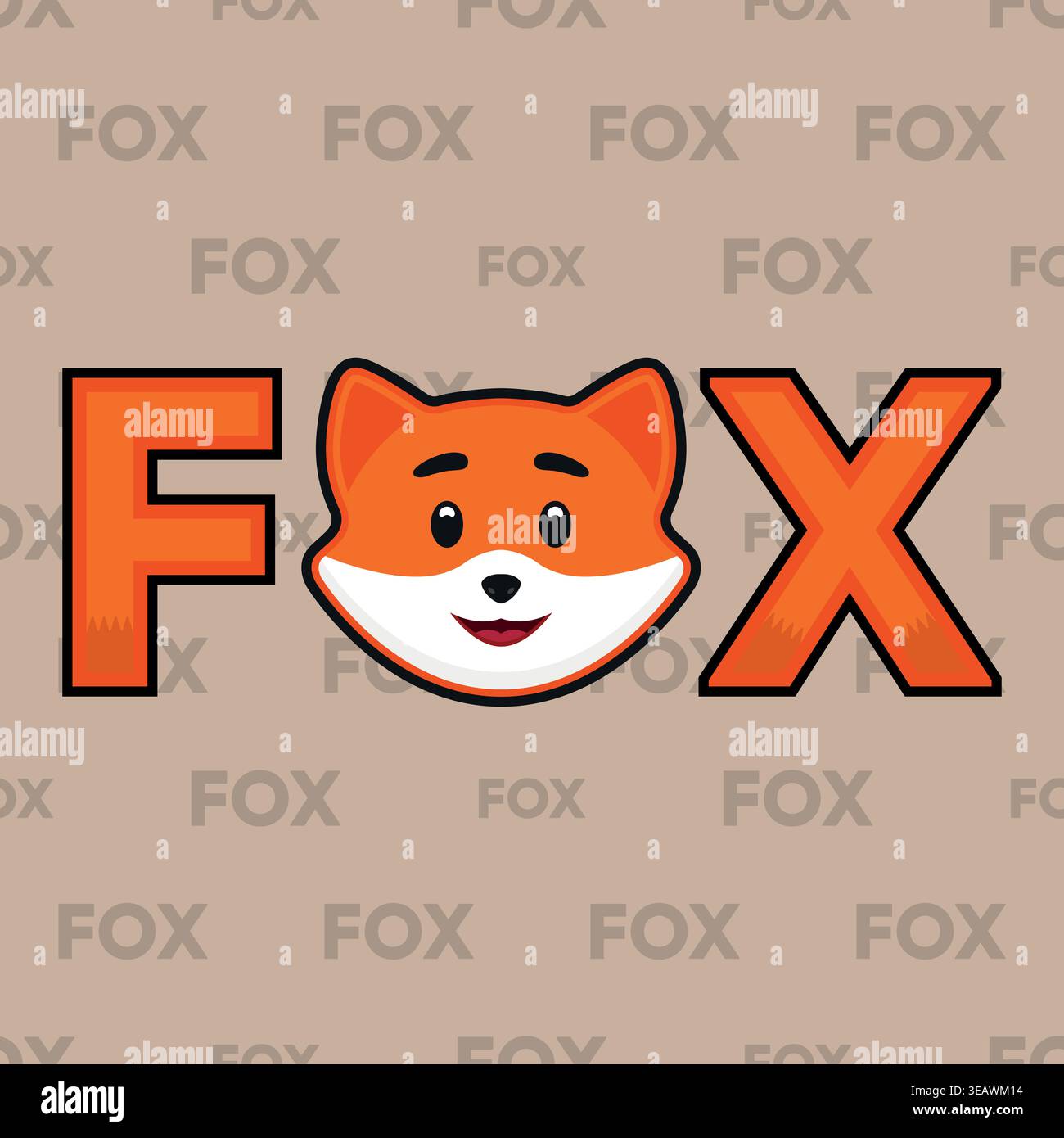 Vector logo of a fox head with text on a patterned background Stock Vector