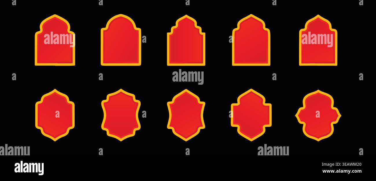 Islamic Arch Frame Set Arabic Window and Mosque Arch Shapes Editable Vector Collection Stock Vector