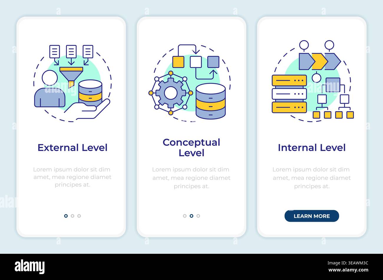 Data architecture models onboarding mobile app screen Stock Vector