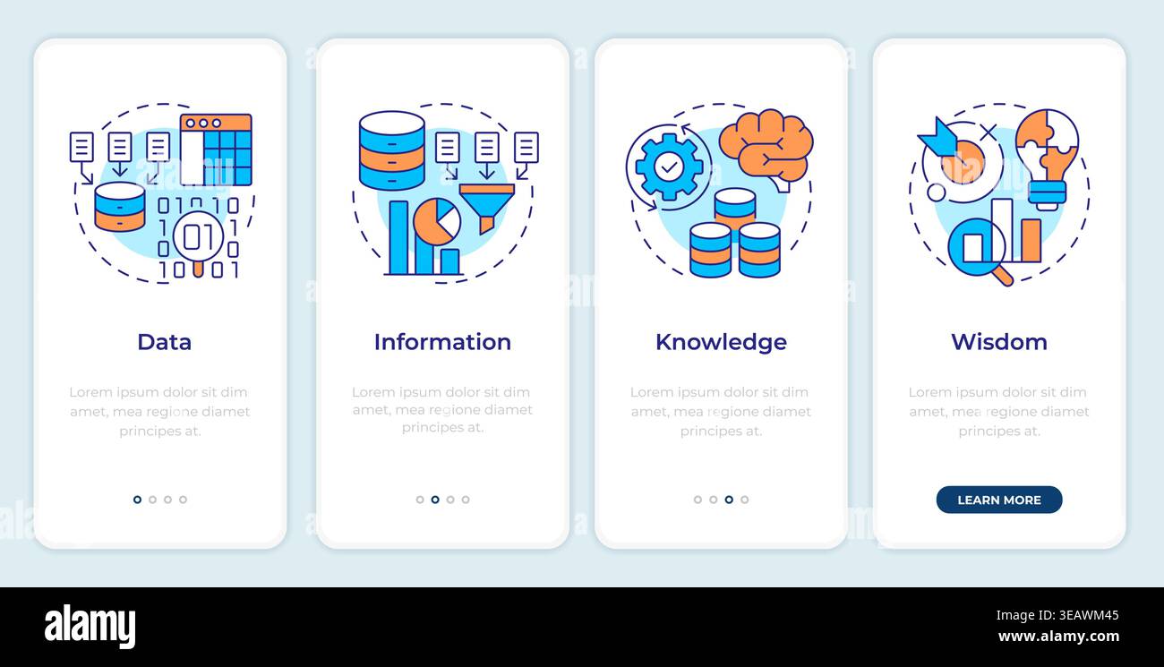 Types of data sources onboarding mobile app screen Stock Vector