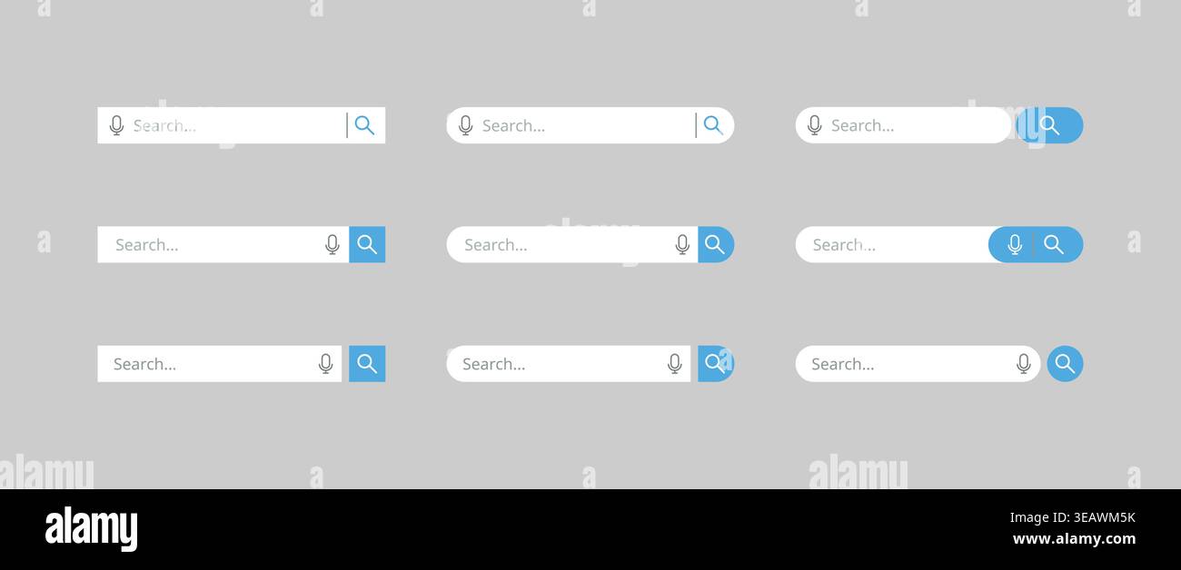 Search Bar UI Set Template Editable Microphone Voice Search Magnifying Glass Icons Stock Vector