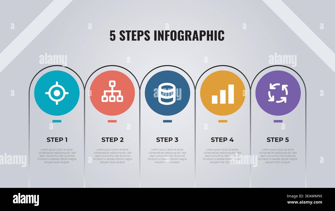 Modern 5 Steps Infographic Timeline Vector Template Stock Vector
