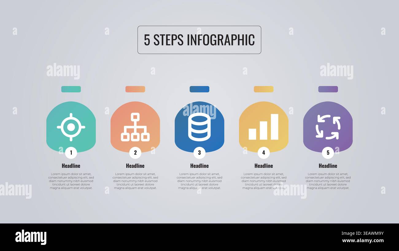 Modern 5 Steps Infographic Timeline Vector Template Stock Vector