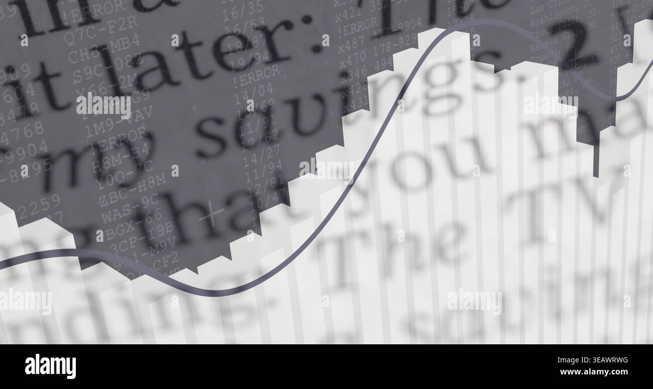 Displaying stepped bar chart rising right in dashboard with trendline gridlines blurred ERROR code Stock Photo